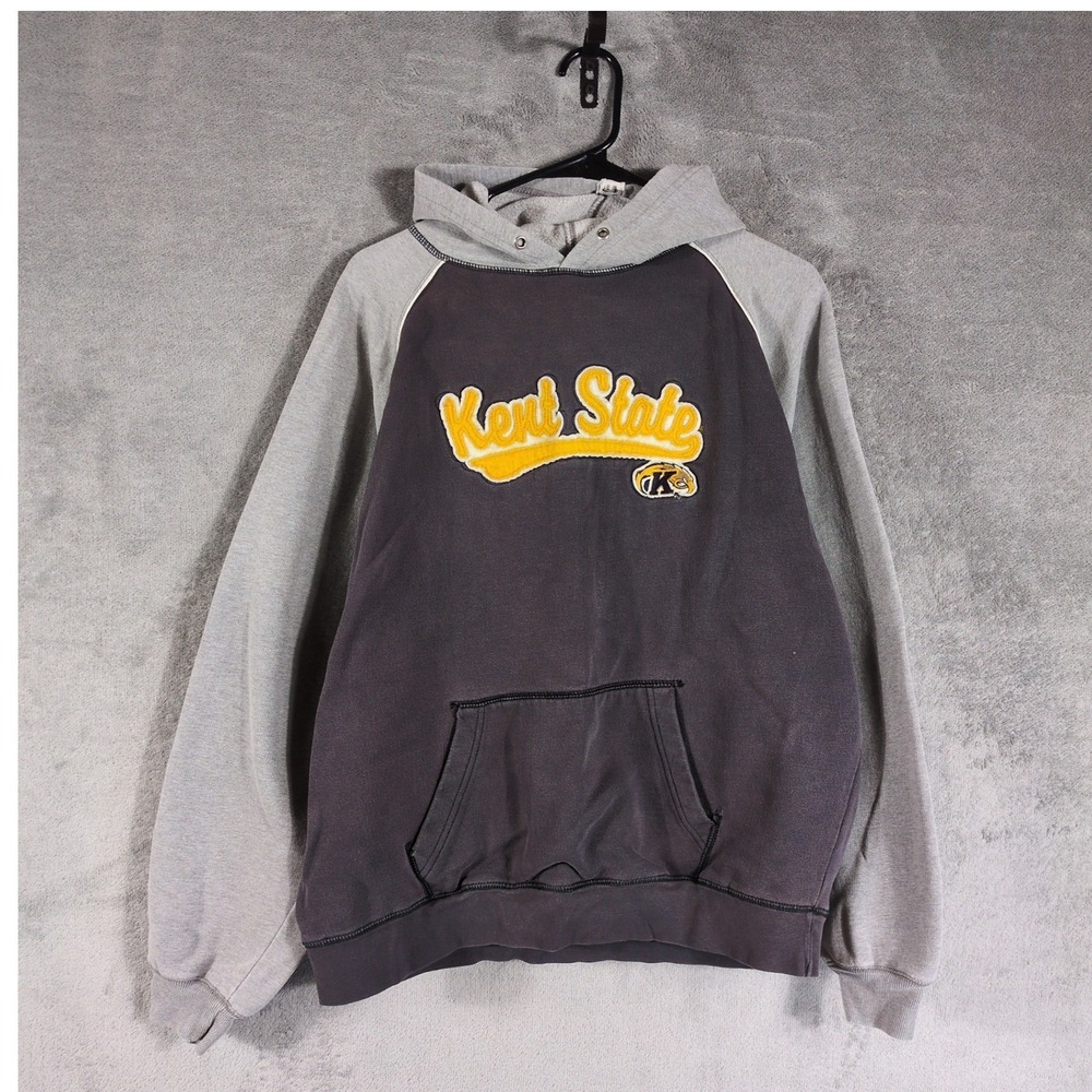 J America Kent State Golden Flashes Hoodie Mens Large Gray Navy Raglan Pullover